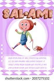 Character game card template with word Salami illustration