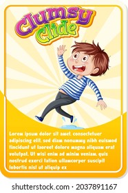 Character game card template with word Clumsy Clide illustration