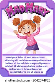 Character game card template with word Mad Mary illustration