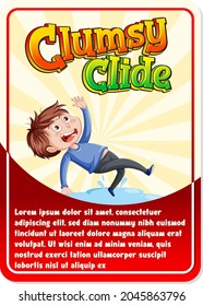 Plantilla de la tarjeta de juego de caracteres con ilustración de la palabra Clumsy Clide
