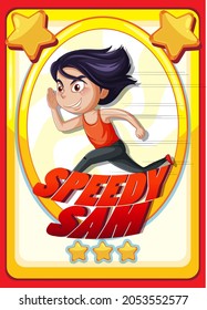 Character game card template with word Speedy Sam illustration