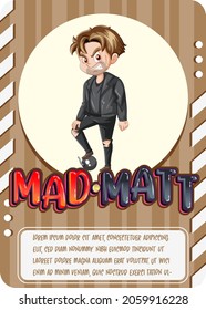 Character game card template with word Mad Matt illustration