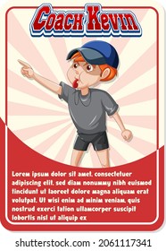 Character game card template with word Coach Kevin illustration