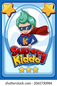 Plantilla de tarjeta de juego de caracteres con ilustración de Super Kiddo de palabra