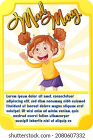 Character game card template with word Mad Mary illustration