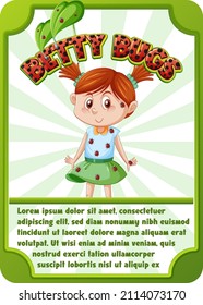 Character game card template with word Betty Bugs illustration