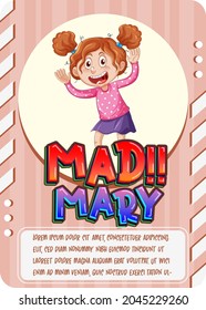 Character game card with word Mad Mary illustration