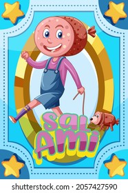 Character game card with word Salami illustration