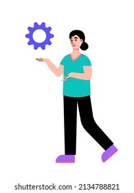 Carácter con equipo. Concepto de lluvia de ideas. Ilustración vectorial en un estilo plano