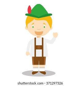 Character from Germany dressed in the traditional Bavarian way. Vector Illustration. Kids of the World Collection.