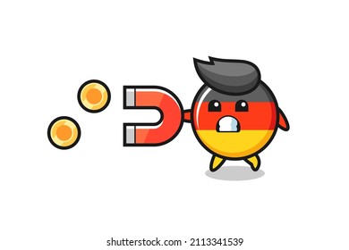 the character of germany flag badge hold a magnet to catch the gold coins , cute style design for t shirt, sticker, logo element