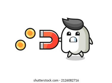 the character of ghost hold a magnet to catch the gold coins , cute style design for t shirt, sticker, logo element
