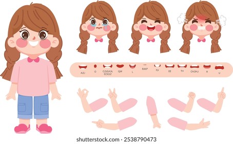 Character girl creation design for Animation cartoon flat design. illustration vector premium.