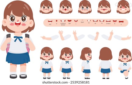 Design de criação de menina personagem para desenho plano de desenhos animados. ilustração vetor premium.