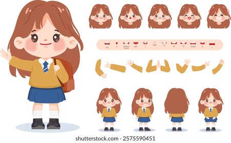 Character girl creation design for Animation cartoon flat design. illustration vector premium.