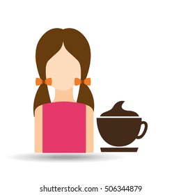 character girl cup coffee espresso icon graphic vector illustration