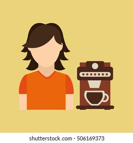 character girl cup coffee icon graphic vector illustration