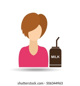 character girl cup milk straw icon graphic vector illustration