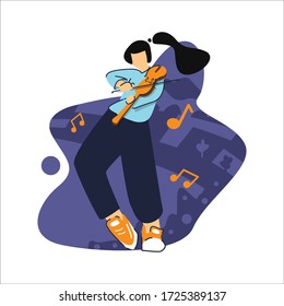 Character or girl playing violin vector flat, young people play musical instruments. Character concept for landing page brochure, magazine, or poster design, symphonic performance and group band.