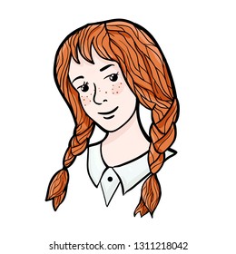 Character, girl with red hair. Vector illustration.