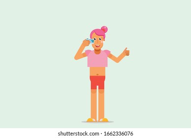 A character of a girl takes photos with the camera. Simple character vector illustration, this illustration can use as a sticker also.