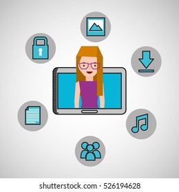 character girl technology social media icon vector illustration eps 10