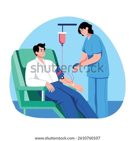 A character giving blood donation, flat style illustration