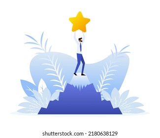 Character Giving Five Star Feedback abstract concept. Vector cartoon character illustration. Winner concept