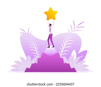 Character Giving Five Star Feedback abstract concept. Vector cartoon character illustration. Winner concept