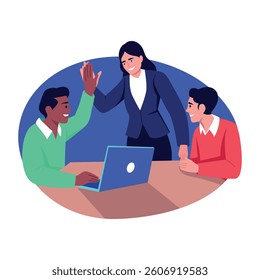 A character giving high five to her colleague, flat style illustration