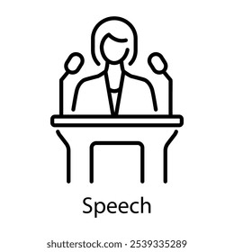 A character giving speech, linear style icon 