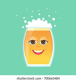 Character glass with beer, foam and bubbles. Emotional icon. Angry, smirk, squinted eyes. Oktoberfest. Stickers for messenger and other communications. Vector illustration in a cartoon style.
