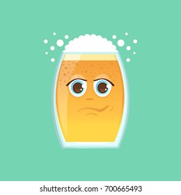 Character glass with beer, foam and bubbles. Emotional icon. Narcissist, narcissist, smirk, handsome. To the day of the Oktoberfest. Stickers for messenger and other communications. 
