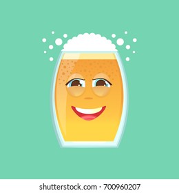 Character glass with beer, foam and bubbles. Emotional icon. Embarrassed smile, in love, dear. To the day of the Oktoberfest. Stickers for messenger and other communications. Cartoon style.