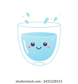  Character glass, mug double walls with water, soda vector illustration 