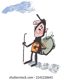 The character goes on a hike. Vector illustration. Clipart.