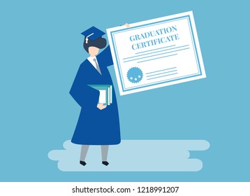 Character of a graduate holding a graduation certificate illustration