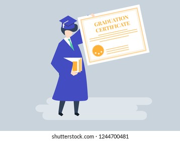 Character of a graduate holding a graduation certificate illustration
