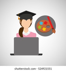 character graduation paint brush online education vector illustration eps 10