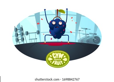 Las uvas personajes que hacen ejercicios en los asientos del gimnasio exprimen todos los jugos
