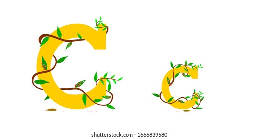 Character graphic C,c. winding vine wrapped around.