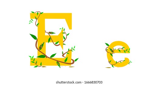 Character graphic E e  winding vine wrapped around 