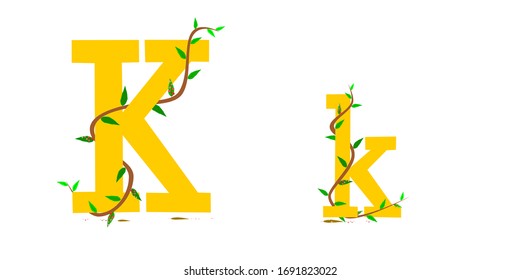 Character graphic K,k. winding vine wrapped around.