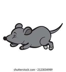 the character of a gray mouse that runs away, cartoon illustration, isolated object on a white background, vector, eps