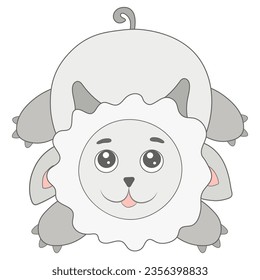 The character of the gray ram is a monster, a fictional character in color on a white background. Vector illustration.
