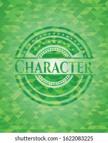 Character green emblem with mosaic background. Vector Illustration. Detailed.