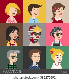 Character and grimaces. People vector icons. Face located in user profile. 