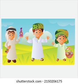 The Character Of Gulf Arab Children Celebrating Eid

