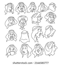 The character of a Gulf arab man with different facial expressions

