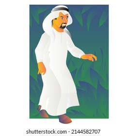 The character of a Gulf Arab man walking on a picnic